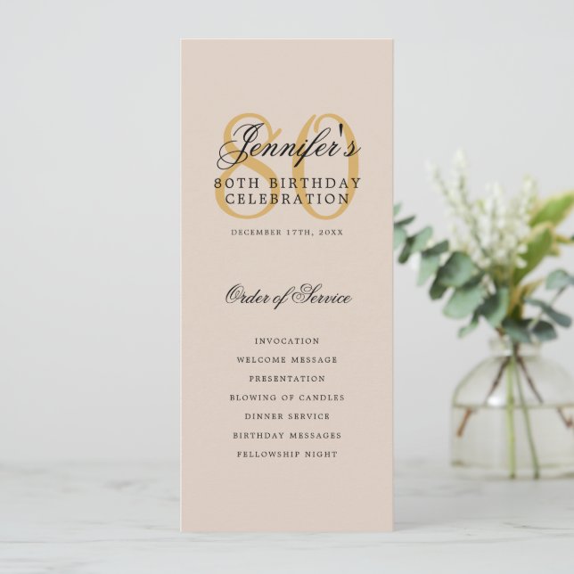 Convite Menu Dourado do Programa Elegante 80+Obrigado Cham (Em pé/Frente)