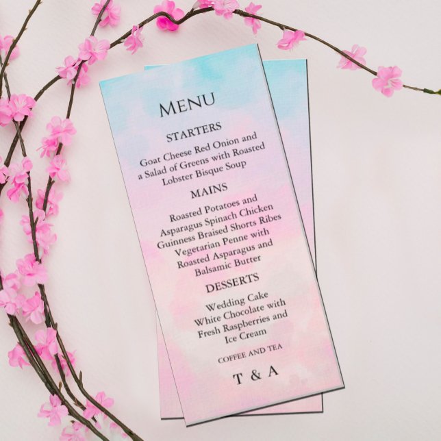 Convite Menu Dreamy Rainbow Unicorn watercolor (This bridal shower invitation features an arrangement of watercolor dreamy rainbow unicorns. )
