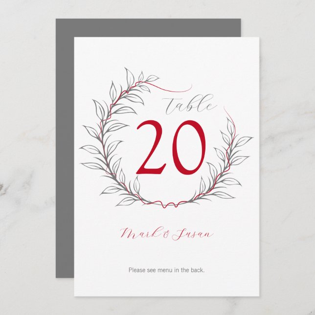 Convite Menu e Número da Tabela de Casamento Moderno (Cinz (Frente/Verso)