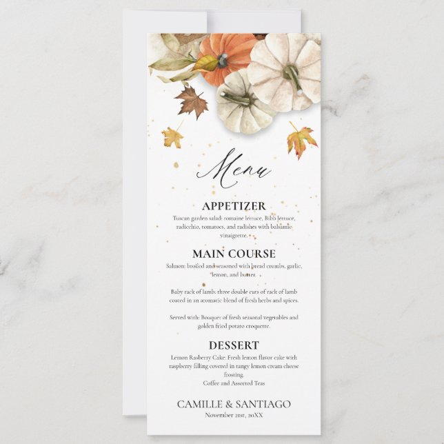 Convite Menu Elegante do Casamento outono (Frente)