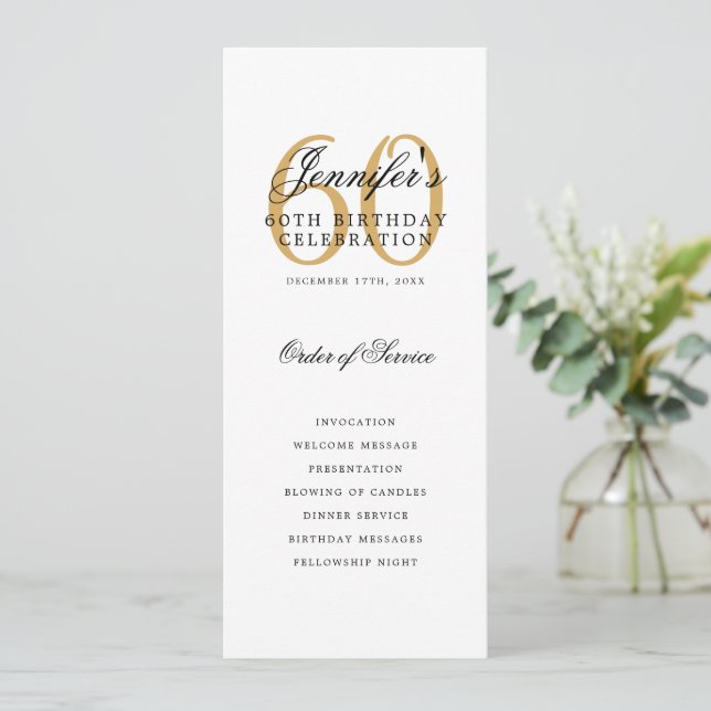 Convite Menu Elegante do Programa de Festa de aniversário  (Em pé/Frente)