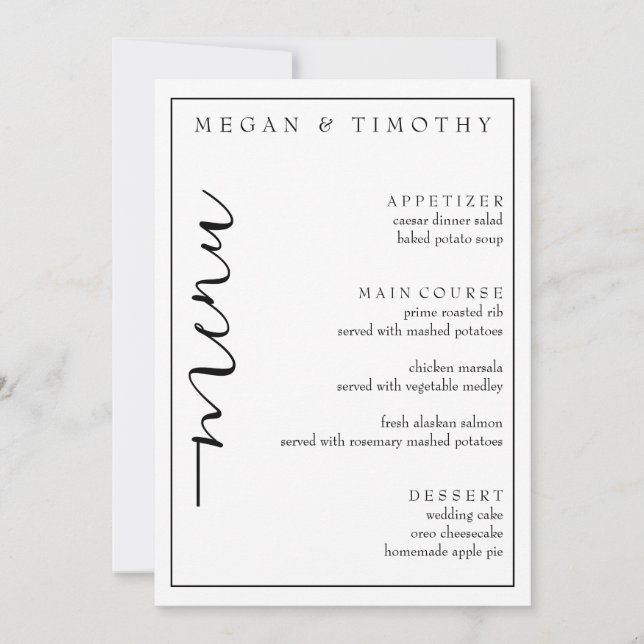 Convite Menu Elegante para Casamento (Frente)