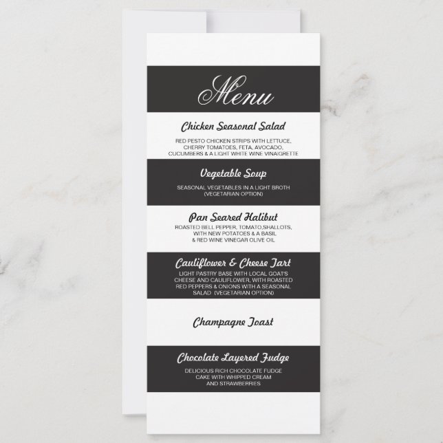 Convite Menu Floral Black White Elegant Wedding Reception (Frente)
