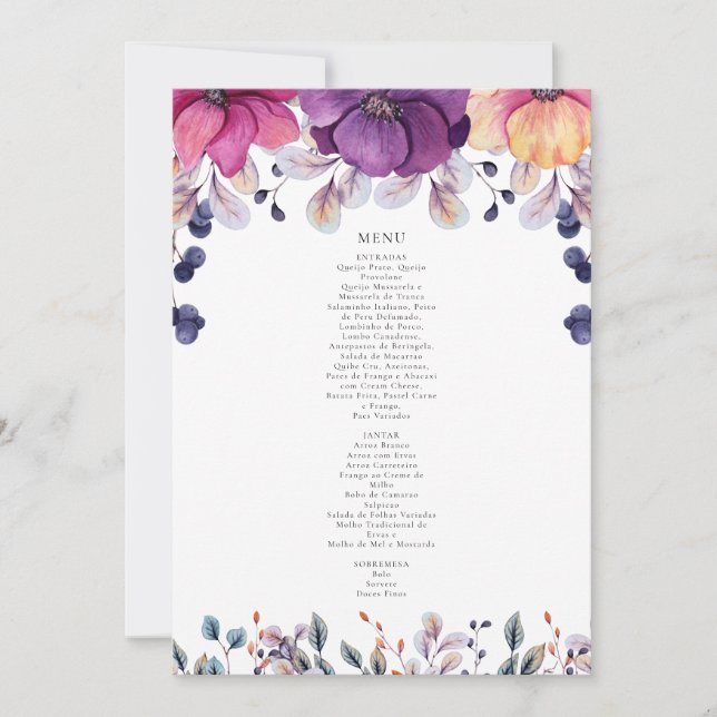 Convite Menu Floral Magenta (Frente)