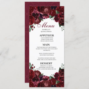 Convite Menu Floral Quinceanera