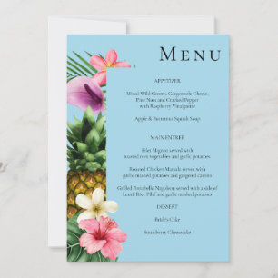 Convite Menu Floral Tropical Havaiana - Azul
