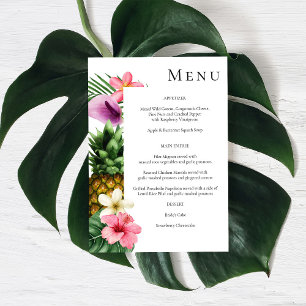 Convite Menu Floral Tropical Havaiana - Branco
