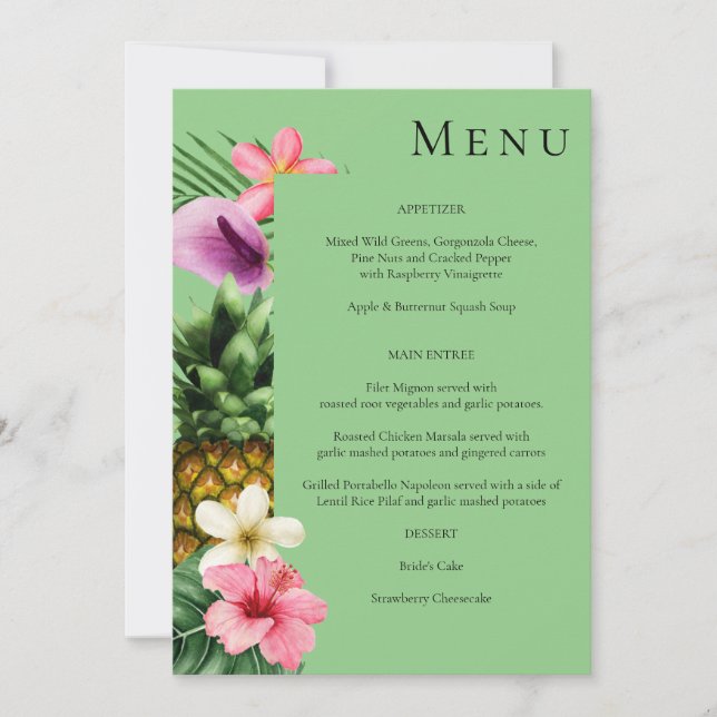 Convite Menu Floral Tropical Havaiana - Verde (Frente)