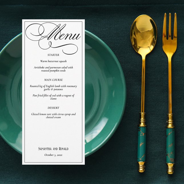 Convite Menu Formal de Casamento Branco Elegante (Criador carregado)