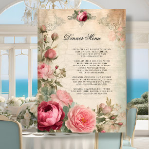 Convite Menu francês Elegante Floral Blue Casamento vintag