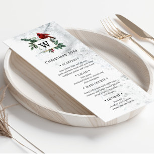 Convite Menu Janto Cardeal de Natal das montanhas de neve