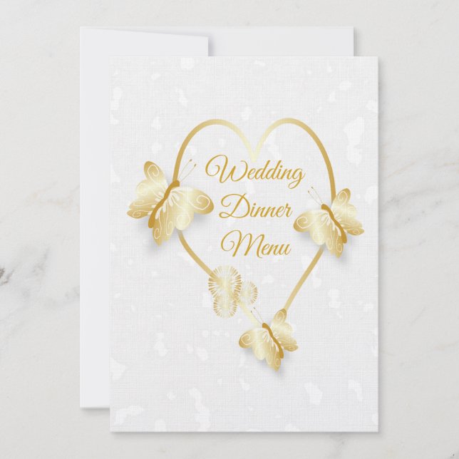 Convite Menu Janto Casamento Dourada Borboleta Cardíaca Co (Frente)