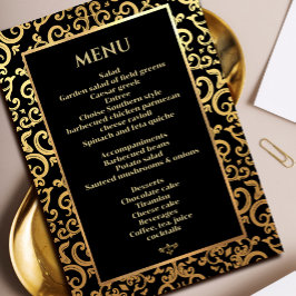 Convite Menu Janto de Casamento de Moldura de Ouro Elegant