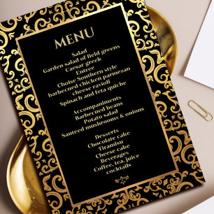 Convite Menu Janto de Casamento de Moldura de Ouro Elegant