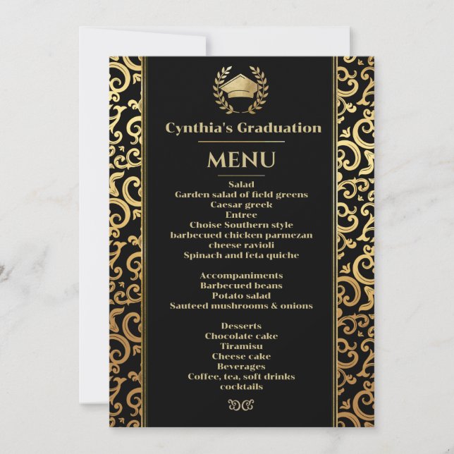 Convite Menu Janto de Graduação de Quadro Ouro Elegante (Frente)
