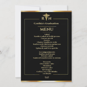 Convite Menu Janto de Graduação Médica Preta e Dourada