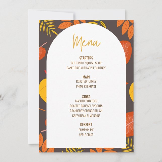 Convite Menu Janto Floral de Ação de Graças Menu Casamento (Frente)