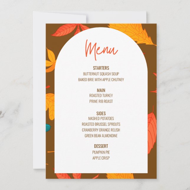 Convite Menu Janto Floral de Ação de Graças Menu Casamento (Frente)