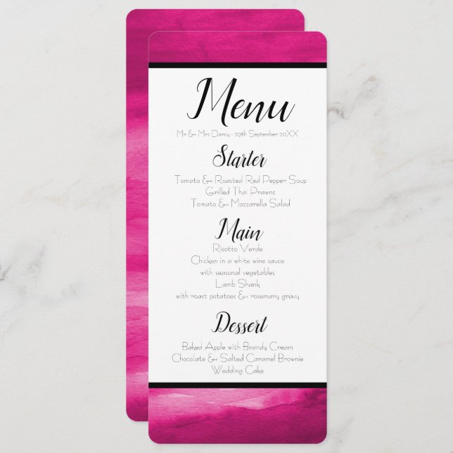 Convite Menu Magenta Pink Watercolor (Frente/Verso)