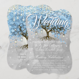 Convite Menu Mason Jar Blue Heart Leaf Tree Watercolor