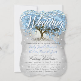 Convite Menu Mason Jar Blue Heart Leaf Tree Watercolor