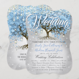 Convite Menu Mason Jar Blue Heart Leaf Tree Watercolor