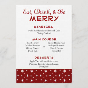 Convite Menu Natal das Estrelas Vermelhas e Brancas