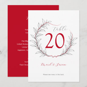 Convite Menu & Número da Tabela de Casamento Moderno (Verm