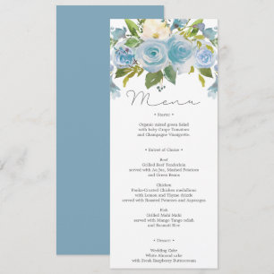 Convite Menu ou Chá de Casamento Floral Azul Dusty