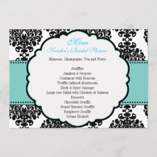 Convite Menu para Damask Chá de panela Azul