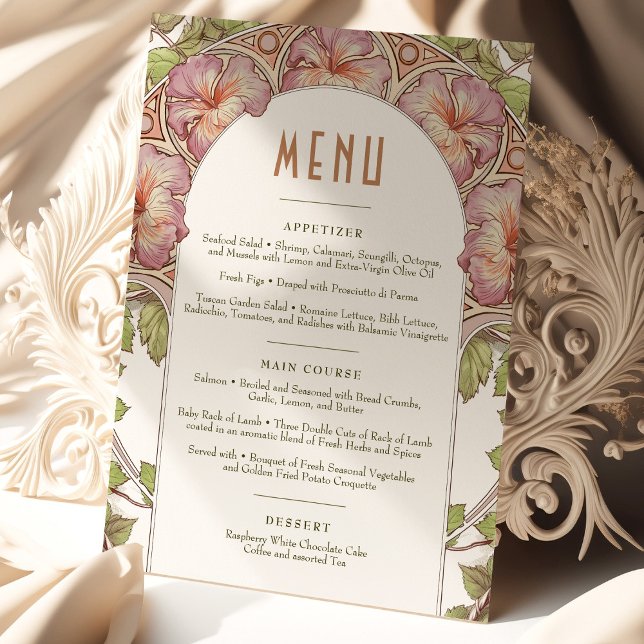 Convite Menu Pink Petunia Casamento Vintage Art Nouveau (Criador carregado)