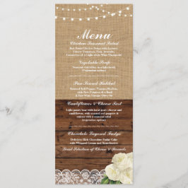 Convite Menu Recepção de casamento Burlap Wood Lace
