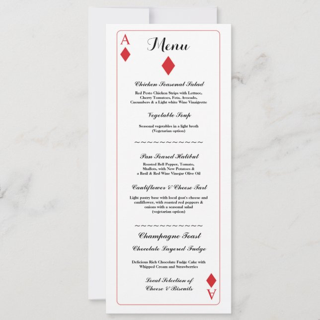 Convite Menu Recepção de Casamento Cartas de Baralho Ás de (Frente)