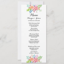 Menu Recepção de Casamento Flores Elegantes Cartõe