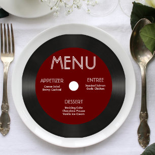 Convite Menu Recepção de casamento Retro Red Vinyl Record
