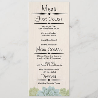 Convite Menu Recepção de casamento Rustic Succulent