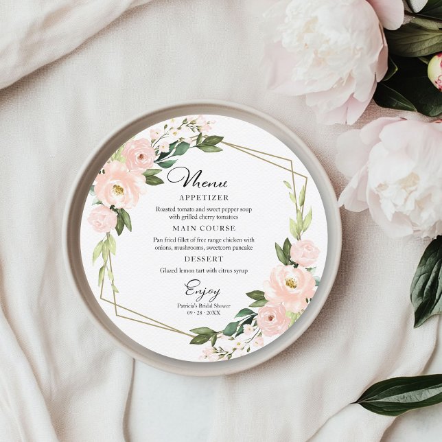 Convite Menu Redondo do Chá de panela Geométrico com Blush (Criador carregado)