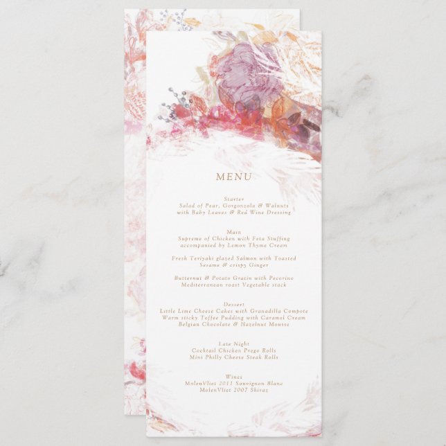 Convite Menu Romântico da Recepção de casamento da Flor Ro (Frente/Verso)