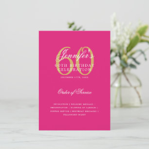 Convite Menu Rosa Quente Dourado do Programa de Aniversári