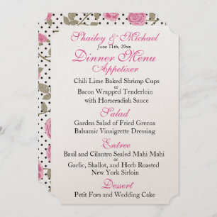 Convite MENU rosa/RECEPÇÃO DE CASAMENTO preta