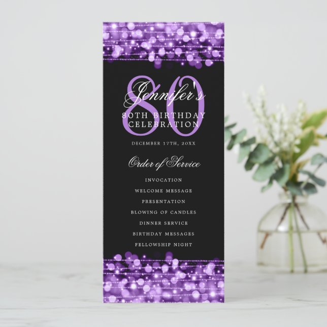 Convite Menu Roxo do Programa de Festa de aniversário Eleg (Em pé/Frente)