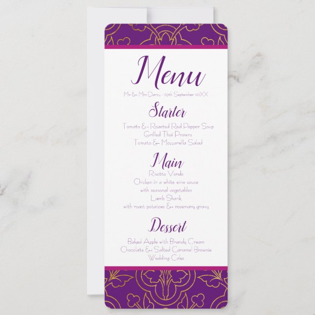 Convite Menu roxo e Dourado (Frente)