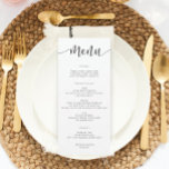 Convite Menu Rustic Script Weding ou Menu Chá de panela<br><div class="desc">Mostre seu menu delicioso nestas cartas adoráveis - tamanho perfeito para colocar em cada prato! Este design apresenta uma bela fonte de script. Edite facilmente os itens de comida!</div>