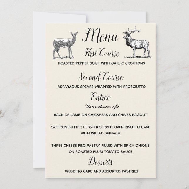 Convite Menu Rustic Woodland Deer Design (Frente)