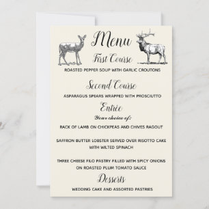 Convite Menu Rustic Woodland Deer Design