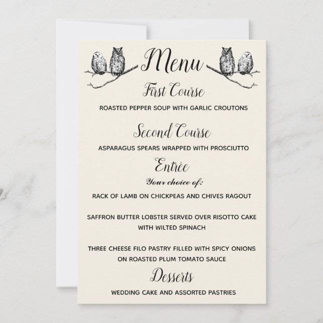 Convite Menu Rustic Woodland Owens (Frente)