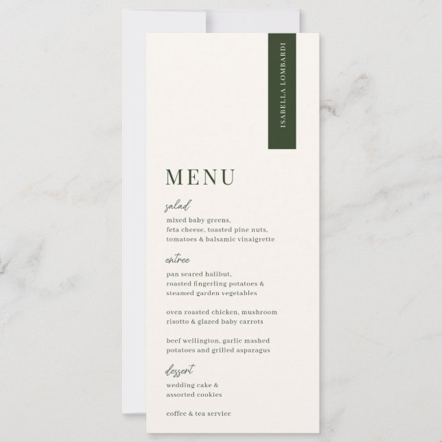 Convite Menu VerdURE Modern Wedn Place Card (Frente)