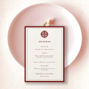 Convite Menu Vermelho do Champanhe Chinês Moderno Elegante