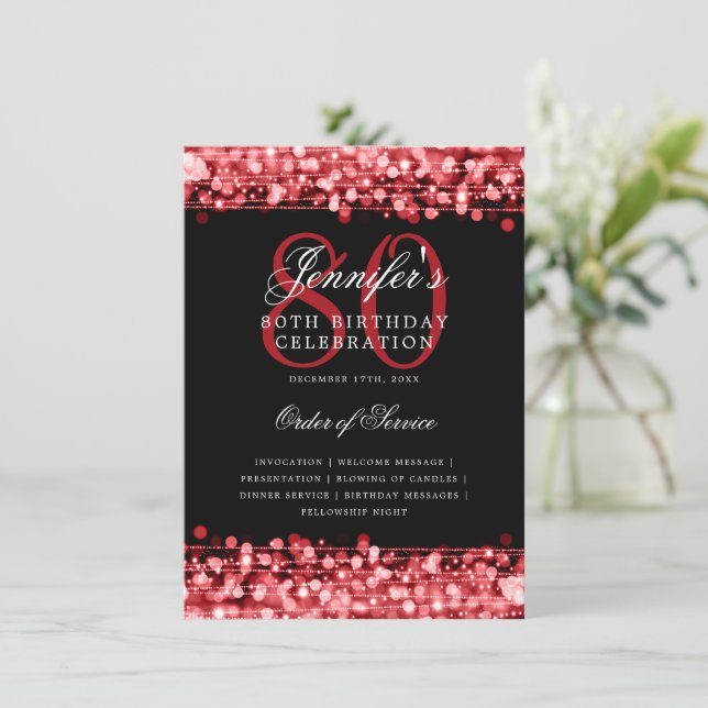 Convite Menu Vermelho do Programa de Festa de aniversário  (Em pé/Frente)