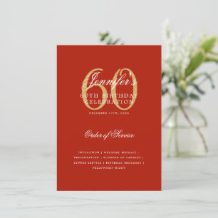 Convite Menu Vermelho Dourado do Programa de Aniversário d